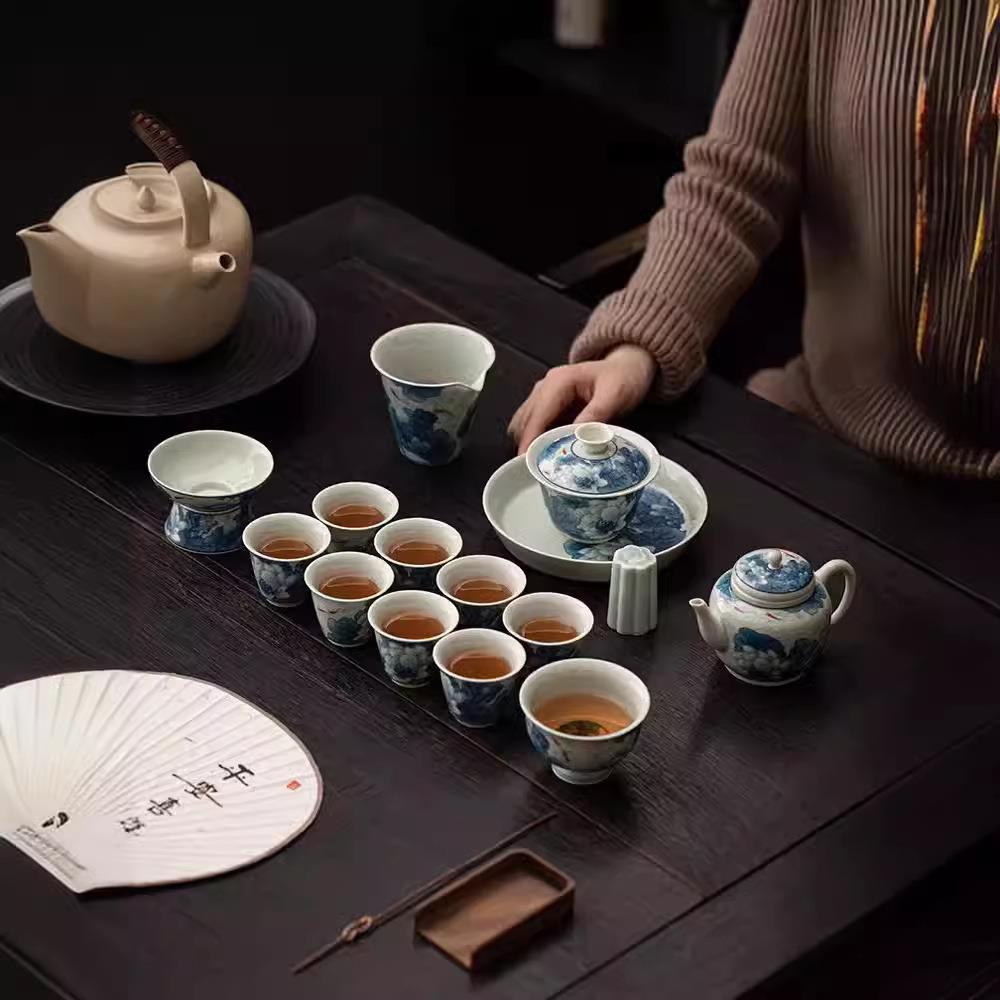 青花茶具套装家用客厅景德镇釉下彩中式复古办公室会客泡茶壶茶杯