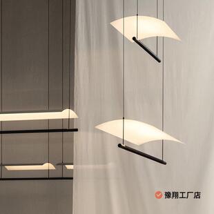新中式极简餐厅吊灯办公室吧台茶室禅意创意设计师一字长条瓦檐灯