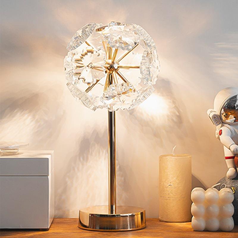 现代红感后现代轻奢台灯床头卧室装饰网水晶K9灯具氛围小夜灯