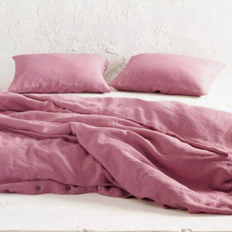 纯亚麻四件套纯色水洗北欧简约床单被套枕套亲肤床上用品