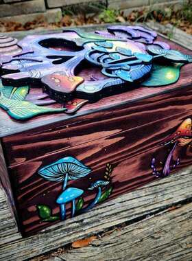 跨境 Skull and Nature Hidden Key Box紫色骷髅盒钥匙箱家居木盒