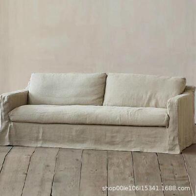 美式法式复中古简约可拆洗棉麻布艺客厅酒店民宿单双三人休闲沙发