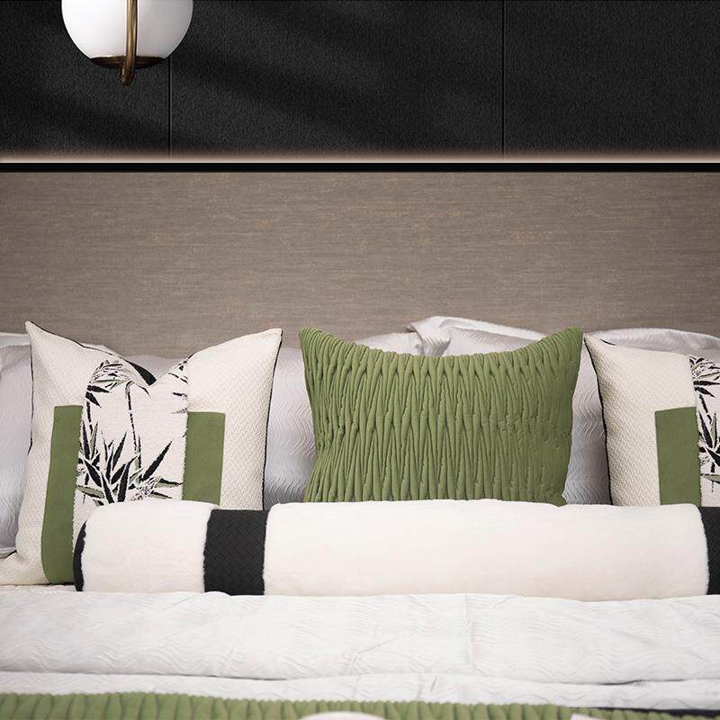 中古风绿竹抱枕禅意中式美学茶室酒店床上靠垫套家居软装腰枕