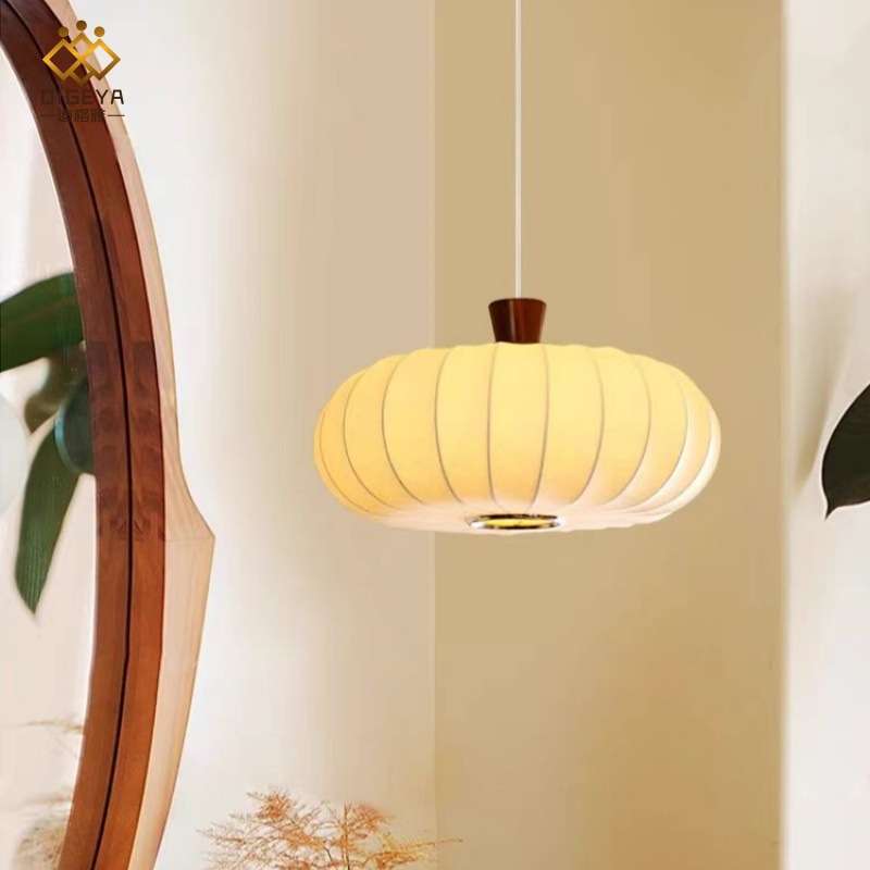 蚕丝法式中古vintage卧室南瓜灯奶油风书房餐厅南洋复古实木吊灯