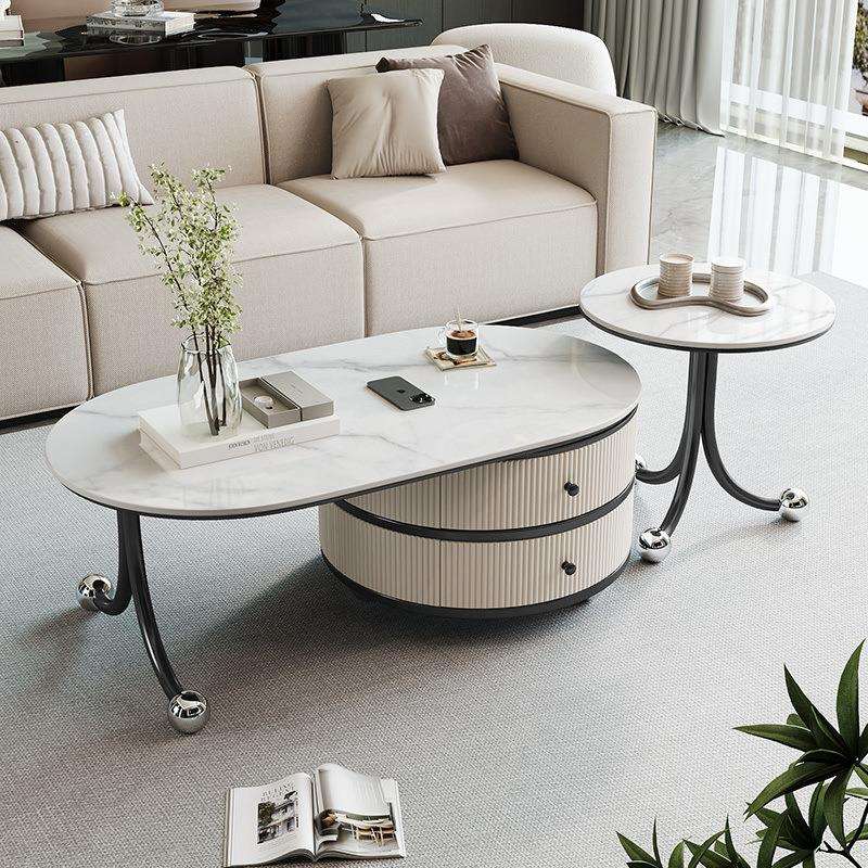 设计师新款岩板椭圆形茶几客厅小户型家用意式轻奢茶几极简组合
