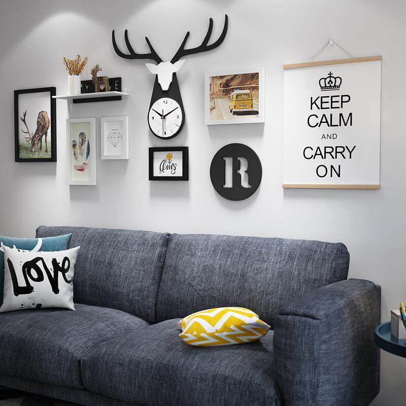 实木_7593_现代照片墙优惠摇摆钟表装饰画北欧相框能换相片真钟