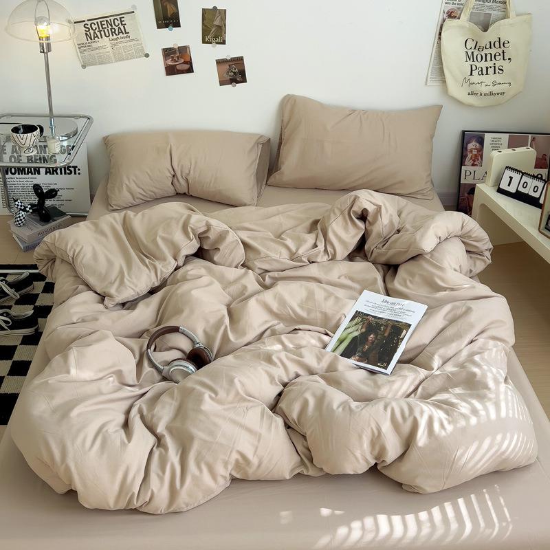 纯色简约亲肤水洗棉四件套床上用品单被套学生宿舍男生三件套床笠