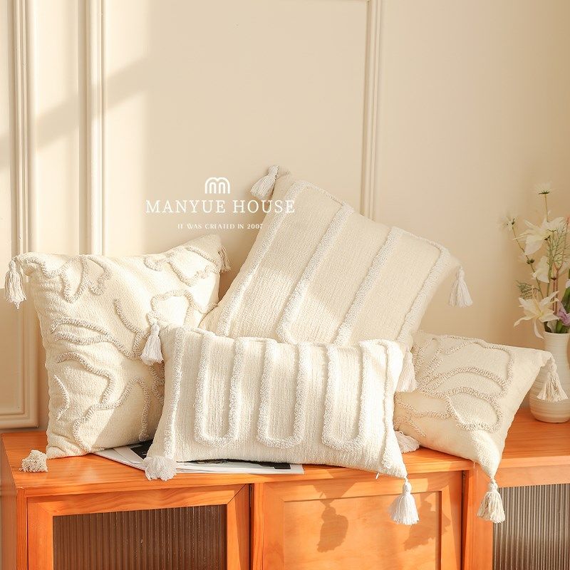 蔓越家 简约侘寂风沙发抱枕靠背A民宿圈绒靠枕床头靠垫抱枕套含芯