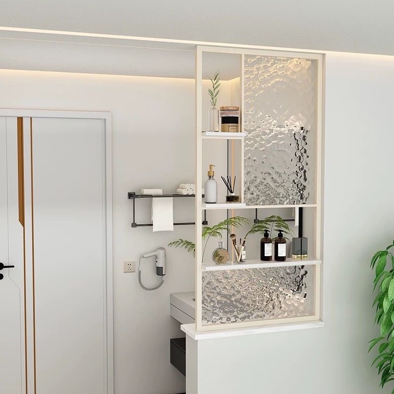 现代简约卫生间半墙屏风隔断置a物架客厅卧室办公室玻璃铁艺置物