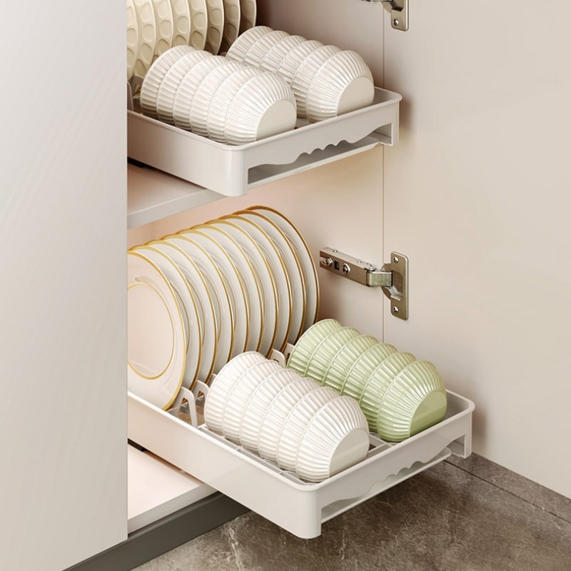 碗碟收纳架厨房橱柜抽拉式碗架碗盘C耐用沥水置物架滑轨多功能家