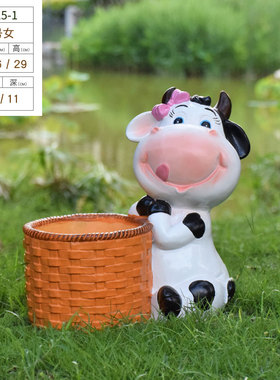 花园庭院小院装饰摆件户外动物y花盆卡通奶牛花缸幼儿园林景观布