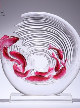 非物质文化遗产财富庭院锦鲤九鱼y摆件高端办公室客厅公司前台装