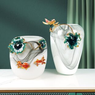 新中式 饰品玄关电视柜 珐琅彩玻璃花瓶插花客厅摆件轻奢高档家居装