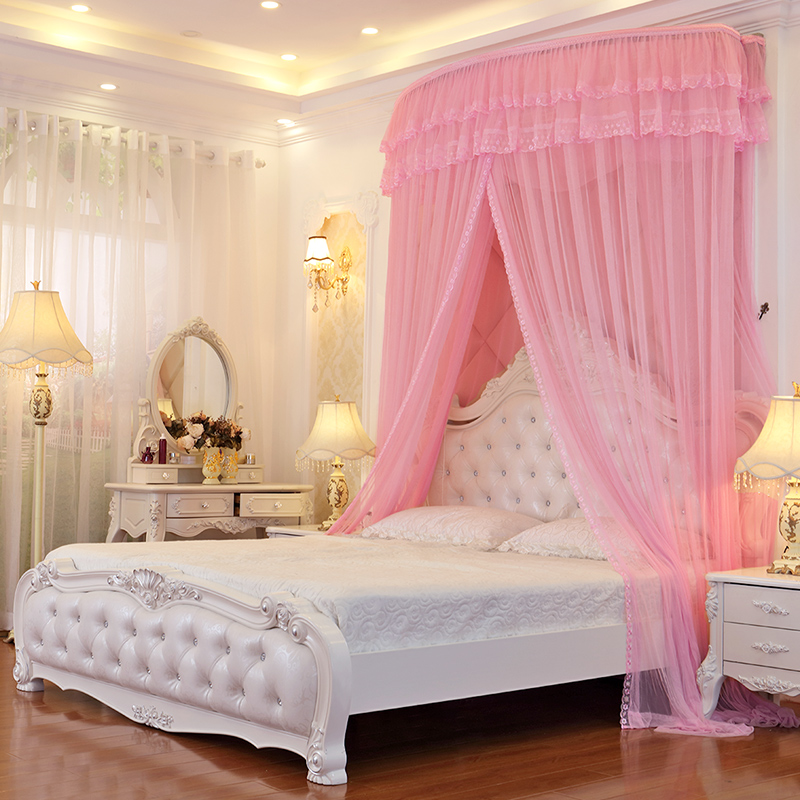 2021新款U型伸缩蚊n帐家用隐形折叠导轨1.8米床支架1.5m1.2公主风