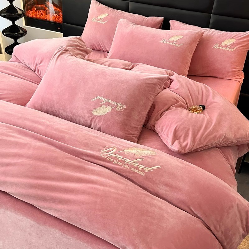 牛奶绒床品e四件套冬季加厚珊瑚绒被套罩双面加绒法兰绒床单三件