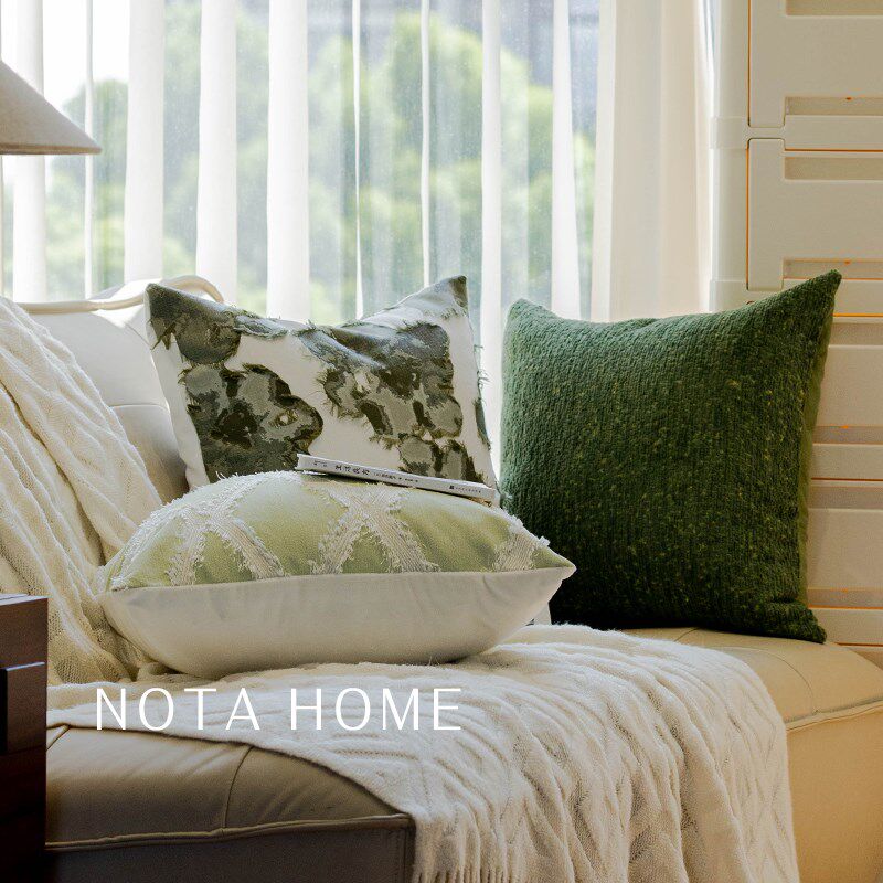 小清晰绿色抱枕新中式枕套样板间沙E发软包靠枕现代简约车用腰靠