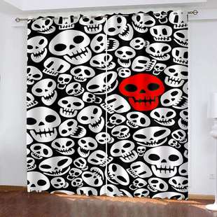 来图可定遮光窗帘 动画万圣节骷髅D数码印花窗帘一件可定