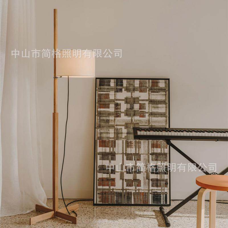 复古落地灯客厅卧室书房立灯高度可调节实木布艺装饰灯