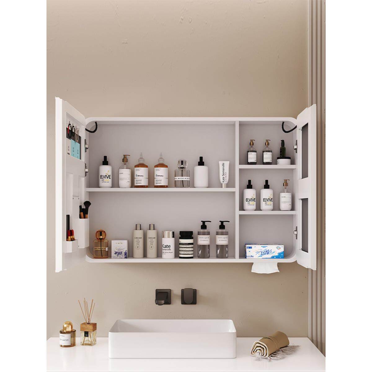 新款弧形太空铝浴室镜柜单独卫生间挂墙式智能镜子带灯收纳一新品