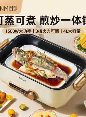臻米烤涮一体锅蒸煮电火锅专用锅两用家用电热蒸炒锅多功能料理锅