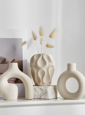 诧寂风素烧磨砂陶瓷花瓶摆件插花仿真花客厅餐厅家居民宿装饰品