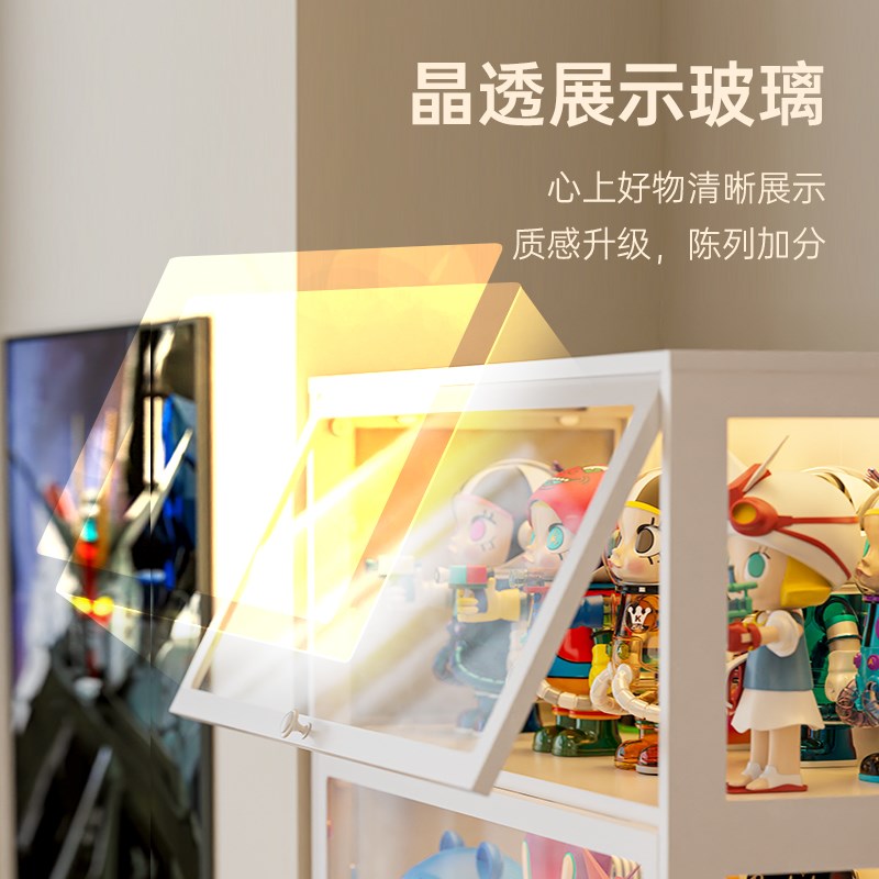 加高手办展示柜玻璃门痛柜防尘模型陈列柜铁皮储物柜钢制收纳柜子