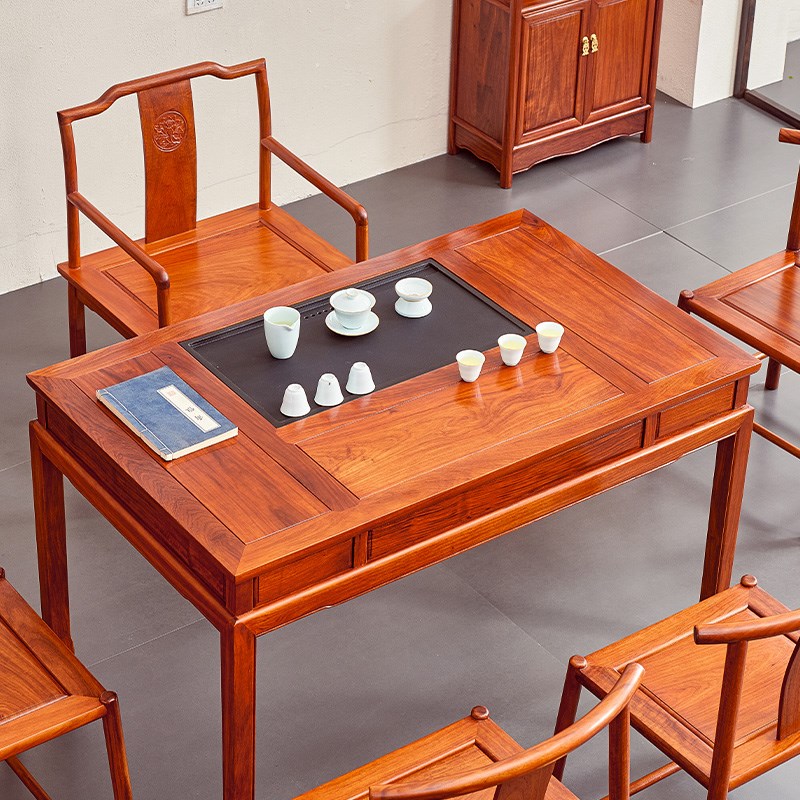 花梨木茶桌椅组合新中式茶道桌功夫茶几实木茶艺桌茶台红木泡茶桌