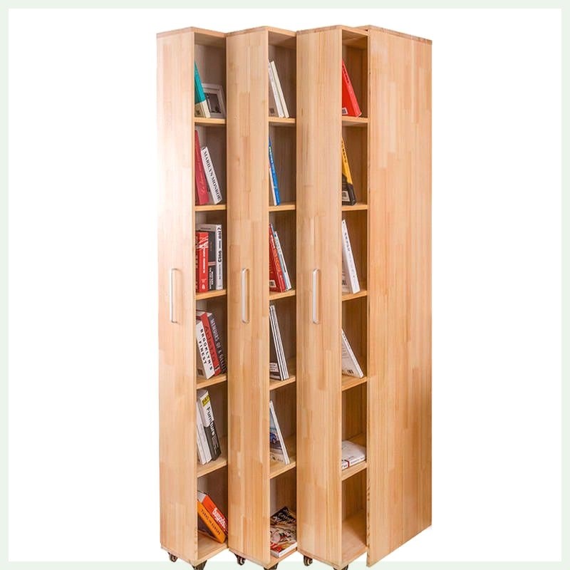 实木推拉书柜可移动隐形抽屉防尘书架客厅储物收纳组合抽拉式书橱