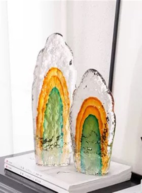 高档艺术玻璃山峰假山轻奢客厅玄关电视柜博古架装饰玻璃桌面摆件