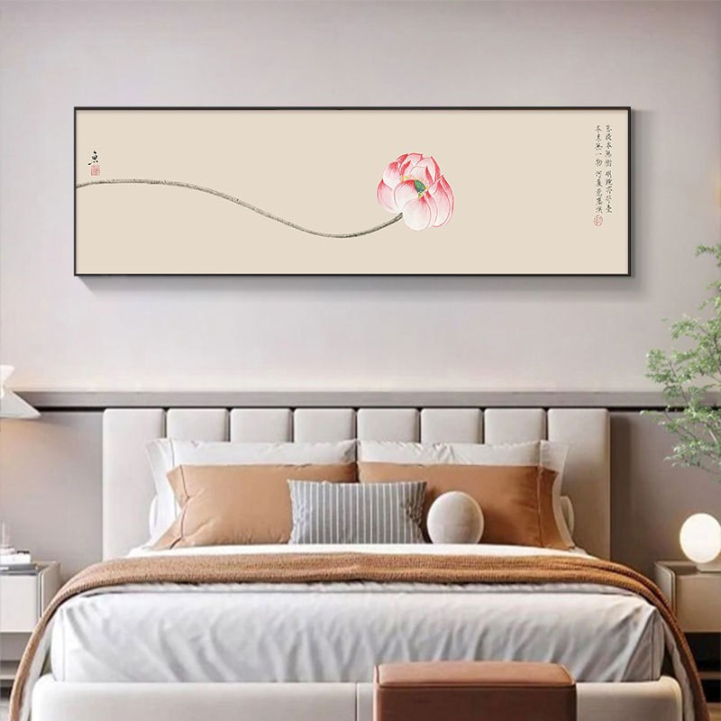 新中式装饰画酒店工装茶室卧室心经禅意挂画民宿样板间荷花床头画图片