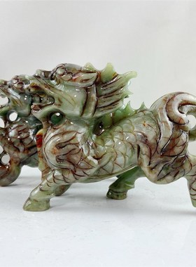 麒麟摆件一对玉石岫玉招财麒麟客厅玄关办公室财富麒麟家居工艺品