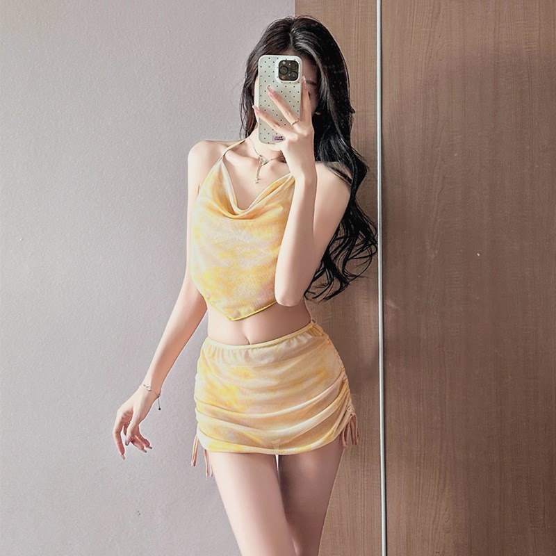 泳衣女裙式三件套纯欲风显瘦分体游泳衣韩版显瘦少女性感泳装跨境
