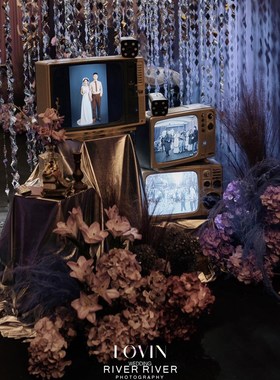 可播放老式黑白彩色复古电视机怀旧影视道具民俗老物件摆件装饰品