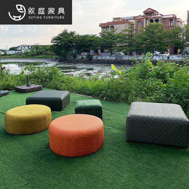 布艺凳子家用矮凳脚踏简约客厅沙发茶几创意墩子实木内胆编织圆凳