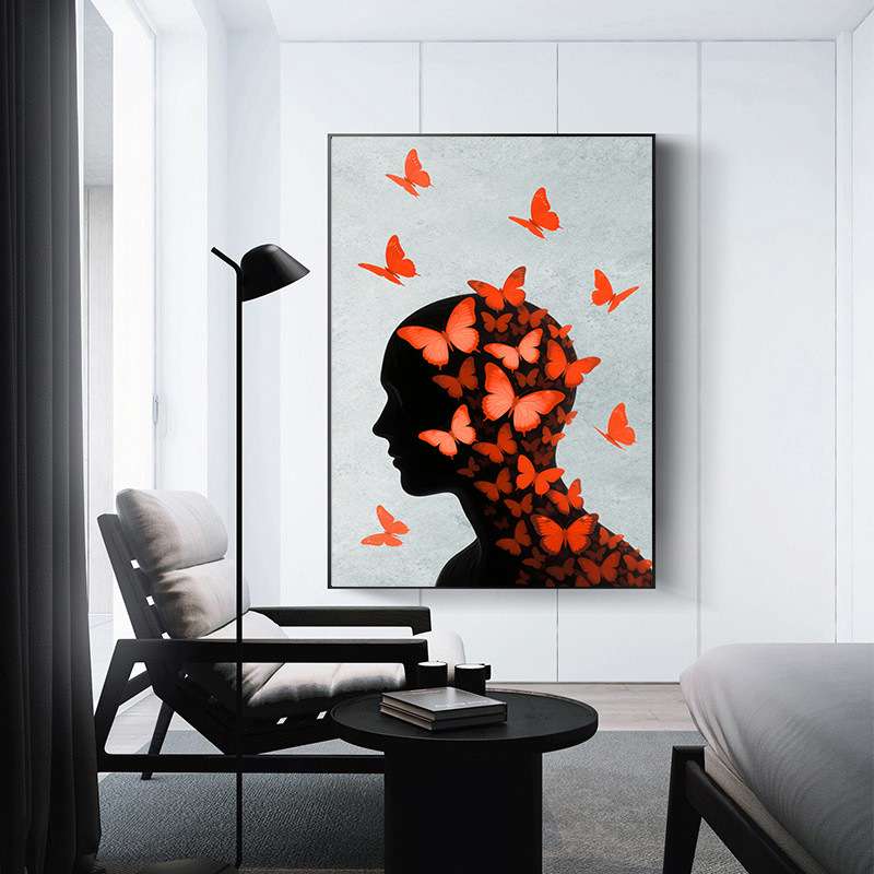现代玄关装饰画蝴蝶抽象艺术画简约家居客厅挂画走廊过道餐厅壁画图片