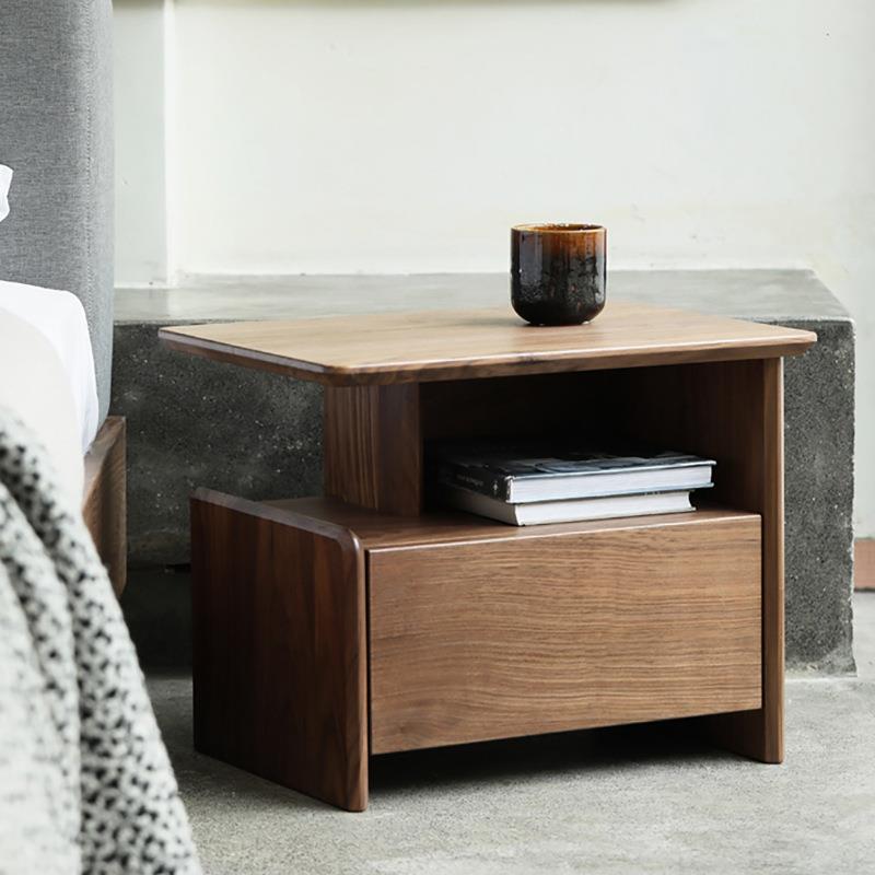 北欧无门黑胡桃木床头柜现代简约小户型床边储物柜收纳置物架实木