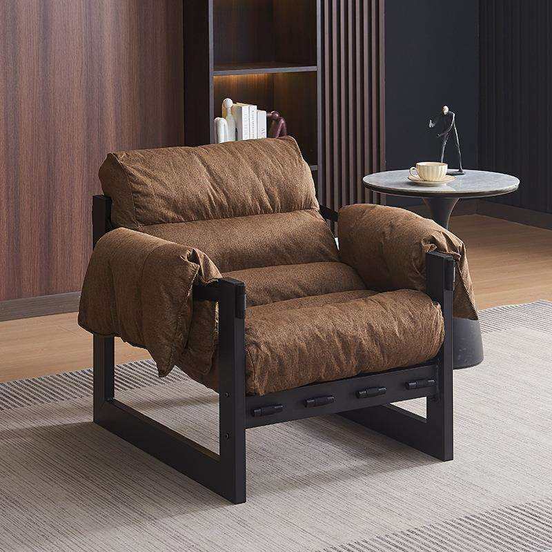 白蜡木泽西岛单人沙发椅法式复古油蜡皮黑色家用休闲客厅卧室懒人