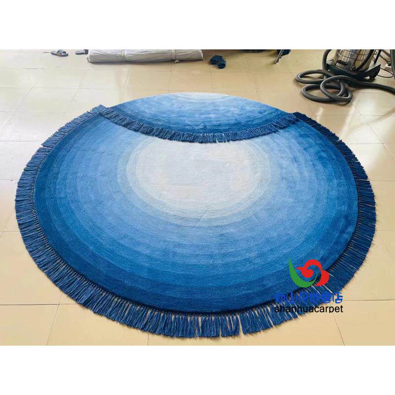 新西兰进口羊毛蓝色混色渐变圆圈圆形大厅接待室地毯客厅茶几餐厅