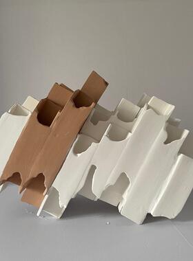 极简轻奢白色陶瓷倾斜方管花插创意花瓶饰品样板房售楼处客厅摆件