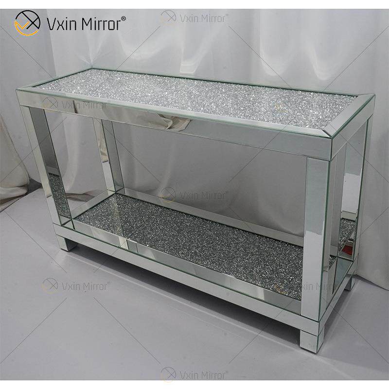 外贸碎钻边桌镜面咖啡桌方形装饰条几玻璃轻奢coffee side table
