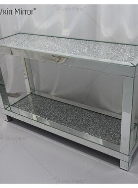 外贸碎钻边桌镜面咖啡桌方形装饰条几玻璃轻奢coffee side table