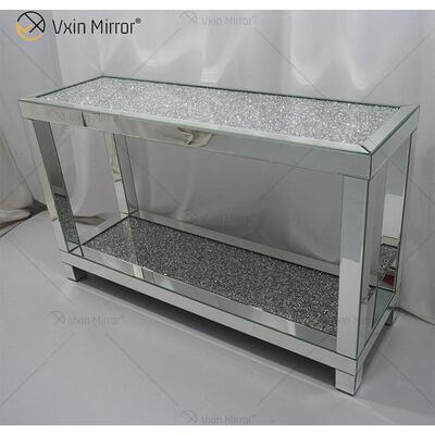 外贸碎钻边桌镜面咖啡桌方形装饰条几玻璃轻奢coffee side table