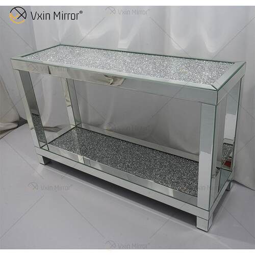 外贸碎钻边桌镜面咖啡桌方形装饰条几玻璃轻奢coffee side table