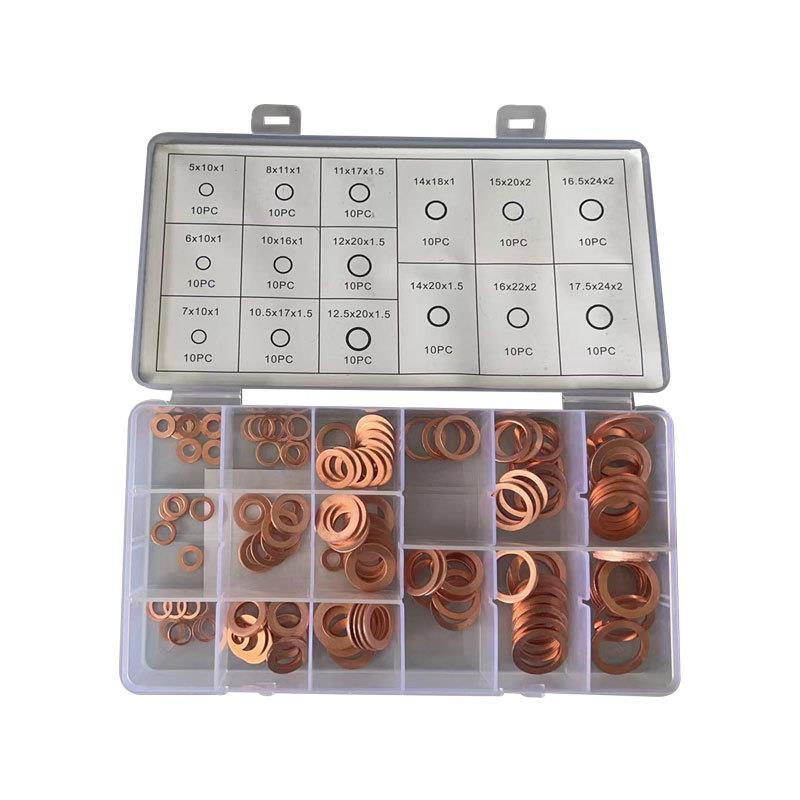 150PCS汽车油底壳盒装紫铜垫片套装密封圈平垫o型垫片套装