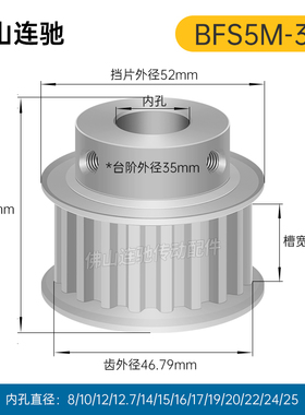 S5M30齿 同步带轮凸台 槽宽22 BF型 同步皮带轮齿轮铝30S5M200-B