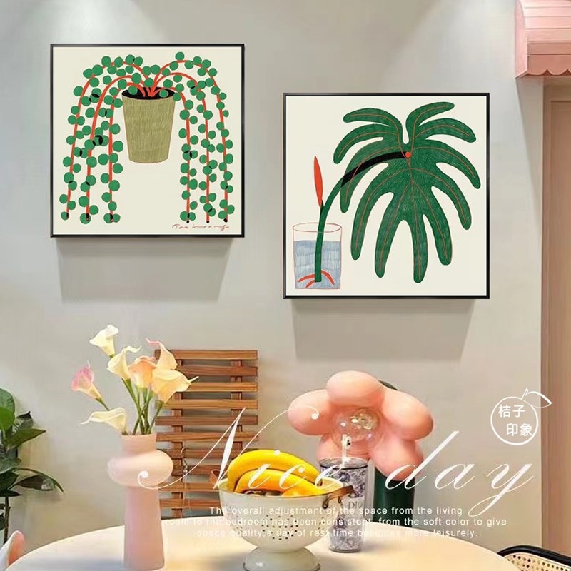 北欧风植物装饰画小清新原木风卧室房间床头摆画餐厅边柜墙上挂画图片