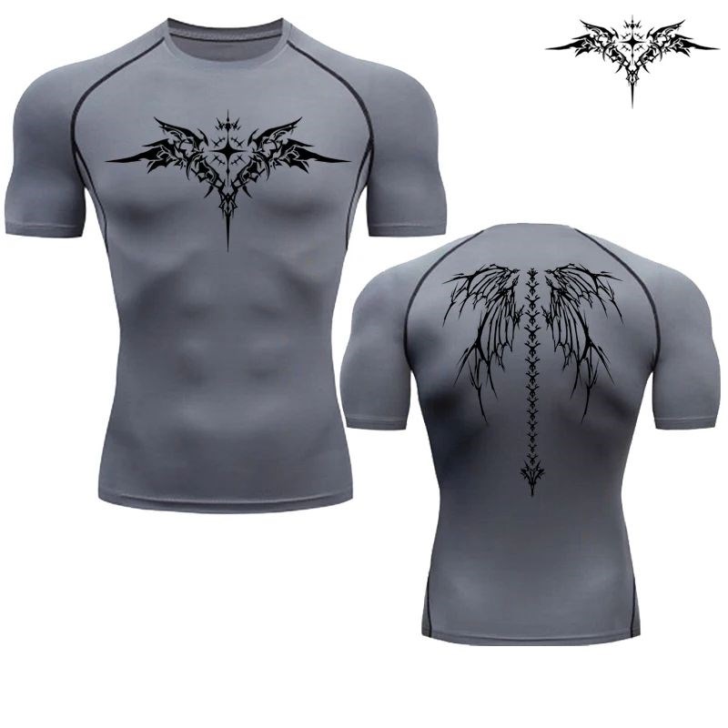 Casual Anime Print Running Compression T-Shirt Mens Quick-D