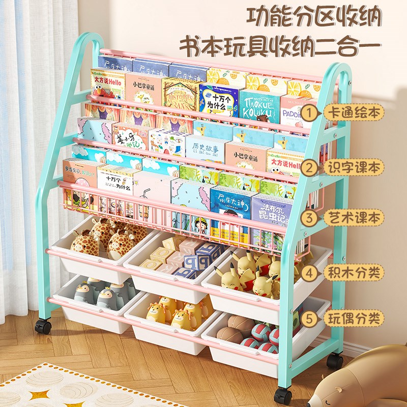 多巴胺置物架家用阅读区儿童书架玩具绘本收纳架多层可移动挂篮