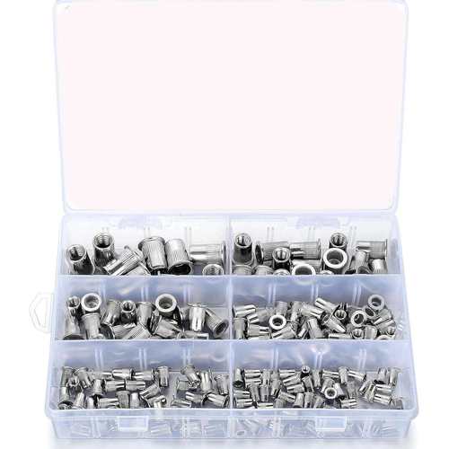 跨境185PCS 盒装 M3-M10/304不锈钢铆钉平头螺纹螺母组合套件