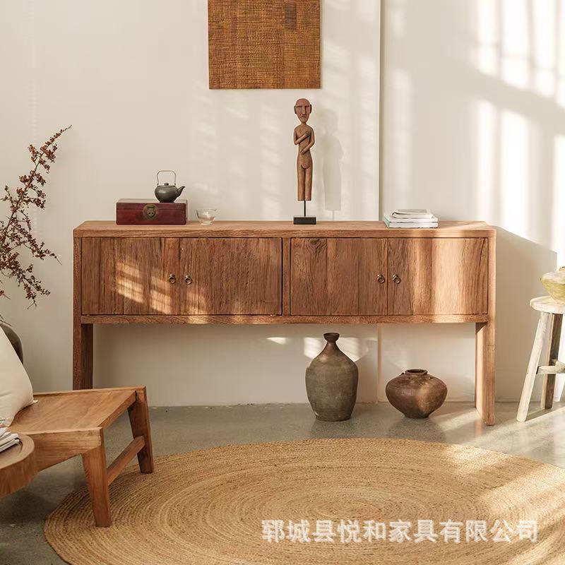 中式实木仿古餐边柜复古老榆木储物柜靠墙进门玄关柜民宿装饰柜